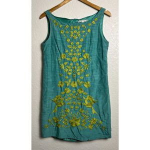 Nanette Lepore Blue Floral Embroidered Sleeveless Round Neck Shift Midi Dress 8